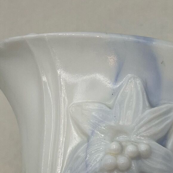 Vintage Akro Agate Iris Floral Marbled Swirl Slag Glass Vase - Picture 13 of 15